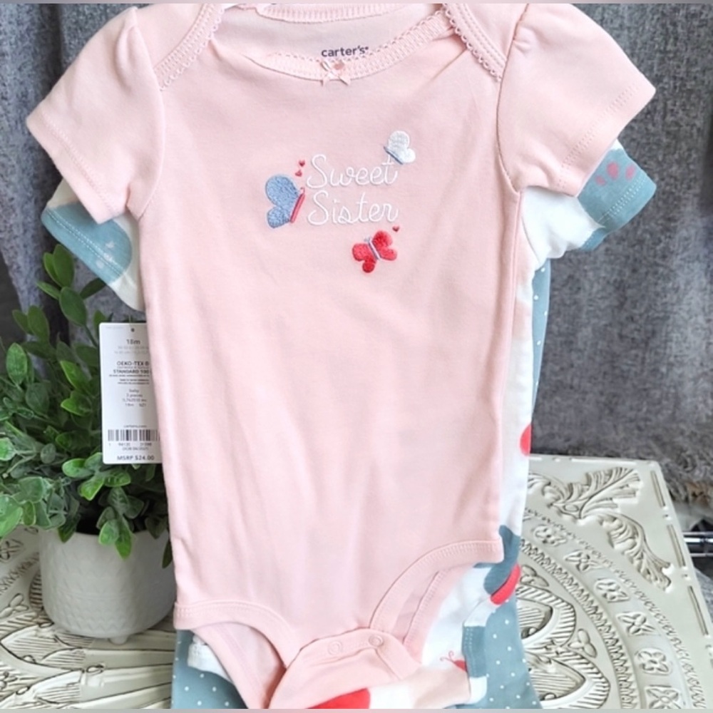 Carters 3 Pc Set Butterfly, Polka Dots, Sweet Sister Onesies Leggings